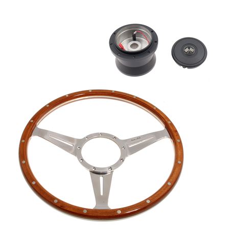 Moto-Lita Steering Wheel & Boss - 14 inch Wood - Drilled Spokes - Dished - RM8256D